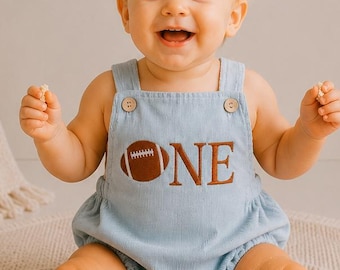 Baby's First Down Birthday Football Romper: Embroidered Corduroy Cake Smash Outfit