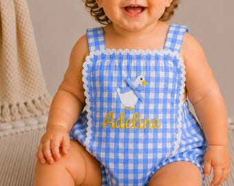 Silly Goose födelsedagsbubblasparkdräkt - Personlig gingham-rundad milstolpe-babyoutfit