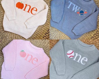 Embroidered Birthday Sweater • Custom First Birthday Outfit