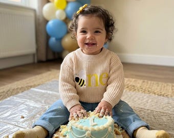 Embroidered Bumblebee First Birthday Sweater - Bee "One" Outfit