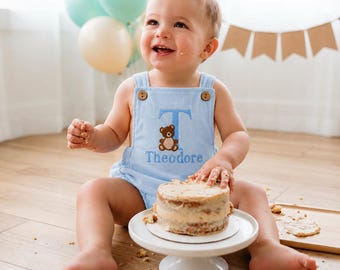 Personalized Teddy Bear Monogram - Corduroy Overall Romper