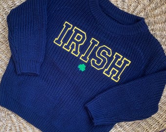 Embroidered &#39;Irish&#39; Baby Sweater - Notre Dame Knit Pullover