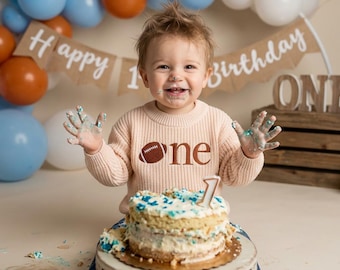 Embroidered Football First Birthday Sweater – First Down/Rookie Year Outfit