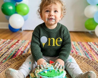 Hole In One First Birthday Sweater - Personalized Knit Golf Party Outfit