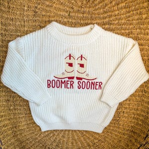 Baby/Toddler Oklahoma Boots Embroidered Sweater - Kids Boomer Sooner Cowboy Boot Sweater - Custom Children&#39;s University of Oklahoma Sooners