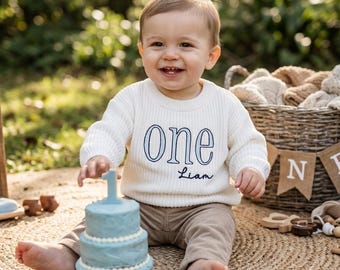 Boys First Birthday Sweater - Personalized One Embroidered Sweater With Name