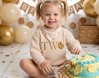 Custom Two Sweet Birthday Outfit - Cookie Two Embroidered Sweater