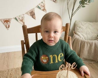 Wild One First Birthday Sweater - Personalized Knit Lion Baby Outfit