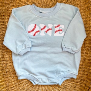 Boy's "Rookie Year" First Birthday Outfit - Baby Boys Baseball Themed 1st Birthday Romper - Baseball Font Embroidered Sweatshirt Romper