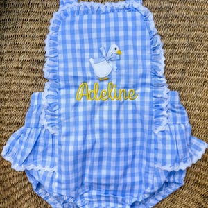 Embroidered Goose Romper: Personalized First Birthday Outfit