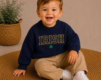 Embroidered 'Irish' Baby Sweater - Notre Dame Knit Pullover