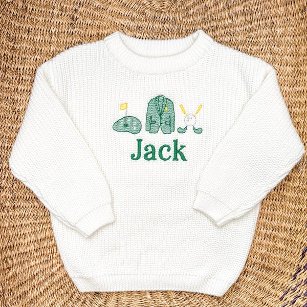 Suéter de golf bordado para niño: Jersey de chaqueta verde personalizado