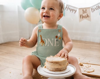 Giraffe First Birthday - Cake Smash Corduroy Romper