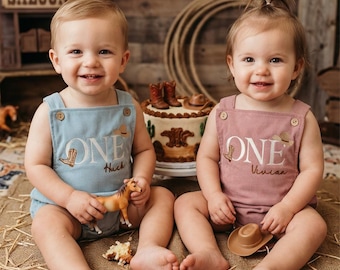 My First Rodeo Birthday Romper – Western Cowboy Outfit, Embroidered Corduroy Overalls