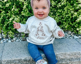 Sweat-shirt brodé à monogramme floral pour bébé/petite fille - Sweat-shirt personnalisé fleurs sauvages pour fille - Ensemble soeur, sweat-shirts prénom personnalisés