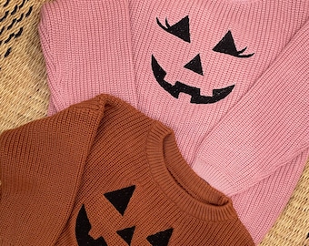 Baby/Kleinkind Jack O Laterne bestickter Pullover – Kinder Halloween Kürbis Gesicht Pullover – Baby Jack O Laterne inspirierter personalisierter Pullover