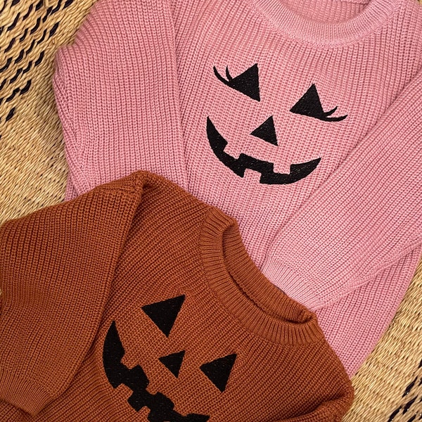 Baby/Toddler Jack O Lantern Embroidered Sweater - Kids Halloween Pumpkin Face Sweater -Baby Jack O Lantern Inspired Personalized Sweater