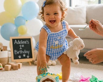 Silly Goose Birthday Bubble Romper - Personalized Gingham Ruffle Milestone Baby Outfit