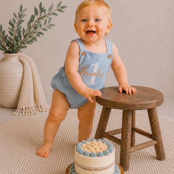 Combi-short premier anniversaire pour garçon - tenue Cake Smash avec nom