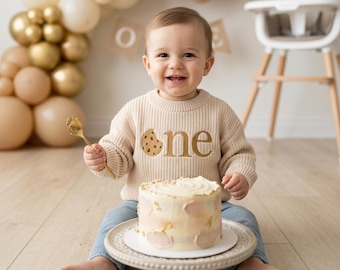 Embroidered "One Sweet Cookie" First Birthday Sweater: Custom Party Outfit