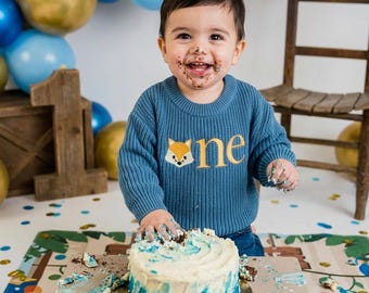 Woodland Fox First Birthday Sweater: Embroidered Wild One Outfit
