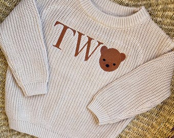Embroidered Teddy Bear TWO Sweater • Second Birthday Outfit