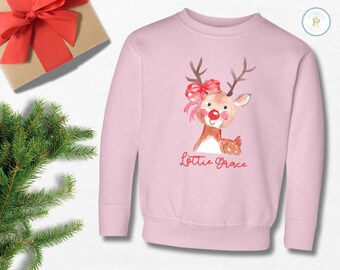 Sudadera para niña // Reno con lazo // Navidad // Pieles de conejo // 2T a 7 años // Diseños clásicos