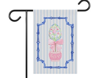 Bandera de jardín de Pascua, diseño de topiario de huevos de Pascua, estilo grandmillenial, diseño coqueto, ¡Felices Pascuas!