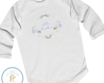 Diseño de escudo de cigüeña // Body de manga larga para hermano pequeño // azul y blanco // bebé niño // a juego para hermanos // grandmillenial // coqueto