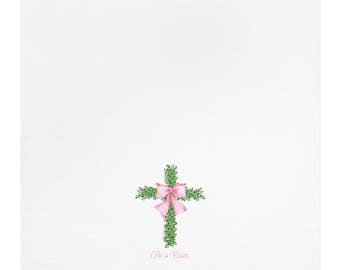 Paño de cocina de Pascua con cruz de boj, "Él ha resucitado" - Decoración de cocina religiosa, regalo cristiano para el hogar, paño festivo, mantelería de Pascua, primavera