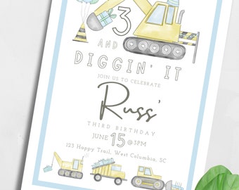 Boy Construction Trucks Birthday Invitation (digital download)