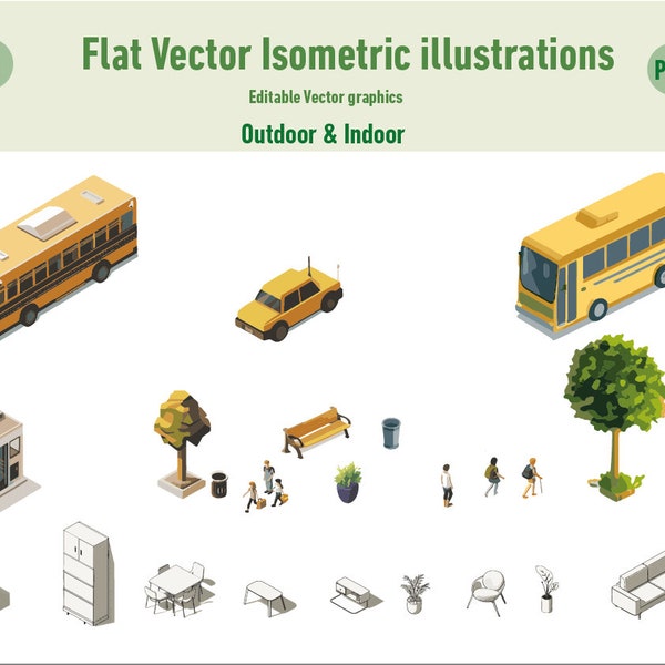 Isometric Vector Illustrations of objects & furniture - flat vector illustration - editable - instant download