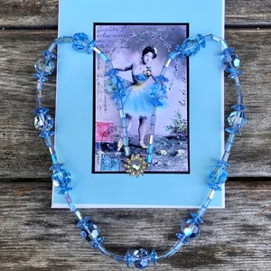 Vintage Mid Century Blue Glass Necklace REDUCED image 4