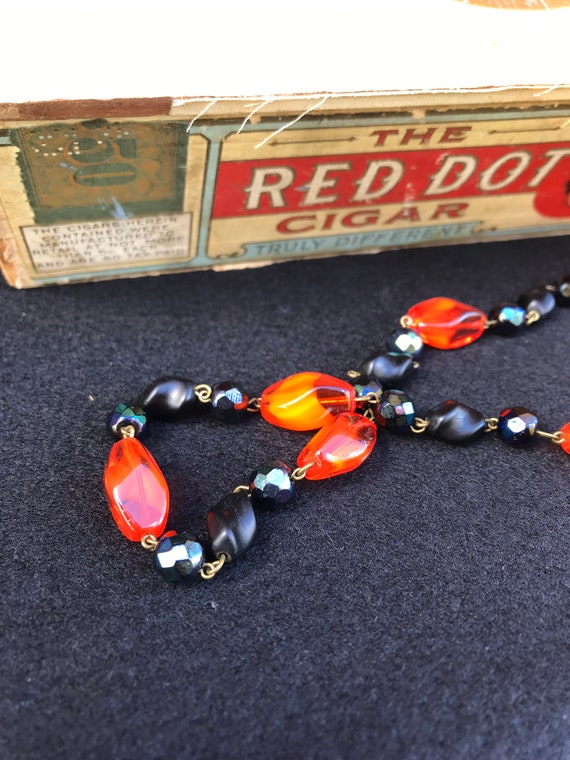 Vintage Black and Red Orange Long Necklace - image 4