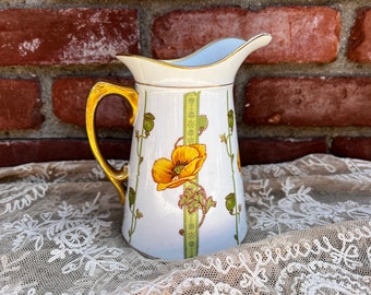 Antique Yellow Poppy Art Nouveau Porcelain Empire China Porcelain Pitcher