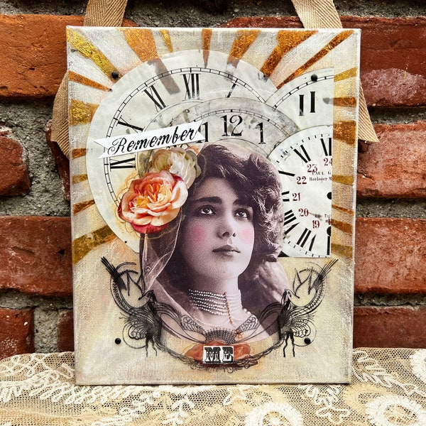 Victorian Edwardian Inspired Mixed Media Altered Art On Canvas
