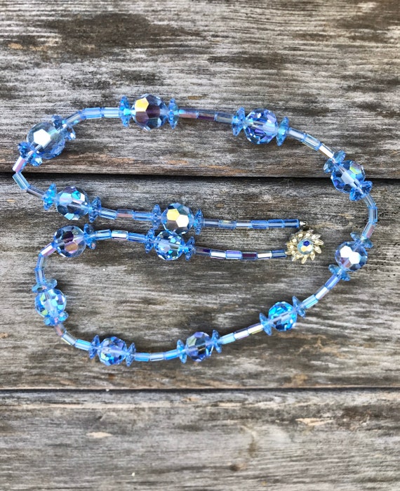 Vintage Mid Century Blue Glass Necklace REDUCED - image 3