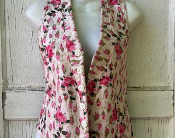 Vintage Altered Vest With Pink Floral Print