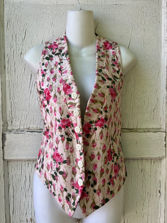 Vintage Altered Vest With Pink Floral Print