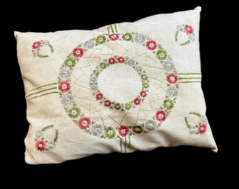 Antique Late Victorian Edwardian Stuffed Embroidered Pillow