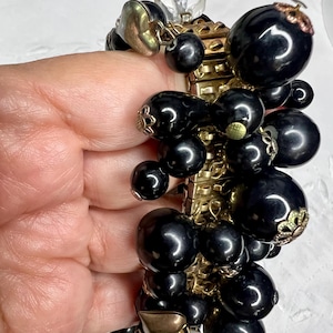 Vintage Acrylic Black Bead Stretch Cha Cha Bracelet