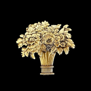 Vintage Gold Tone Brass Vase of Flowers Brooch With Safety Clasp