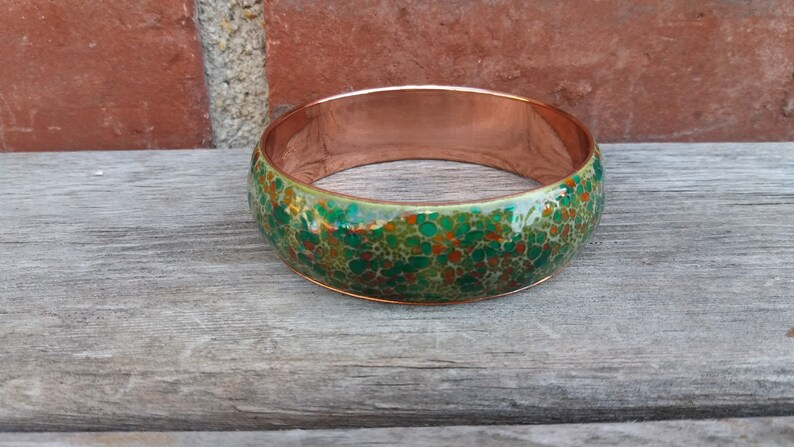 Vintage Matisse Renoir Green Speckled Enameled Bangle Bracelet image 4