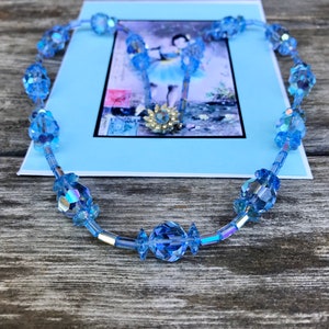 Vintage Mid Century Blue Glass Necklace REDUCED image 1