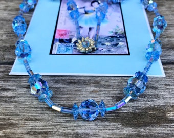 Vintage Mid Century Blue Glass Necklace REDUCED