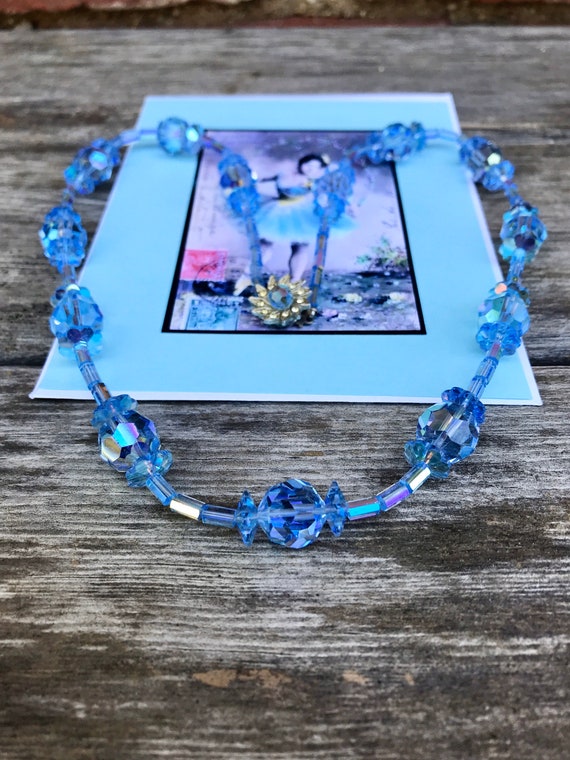Vintage Mid Century Blue Glass Necklace REDUCED - image 1
