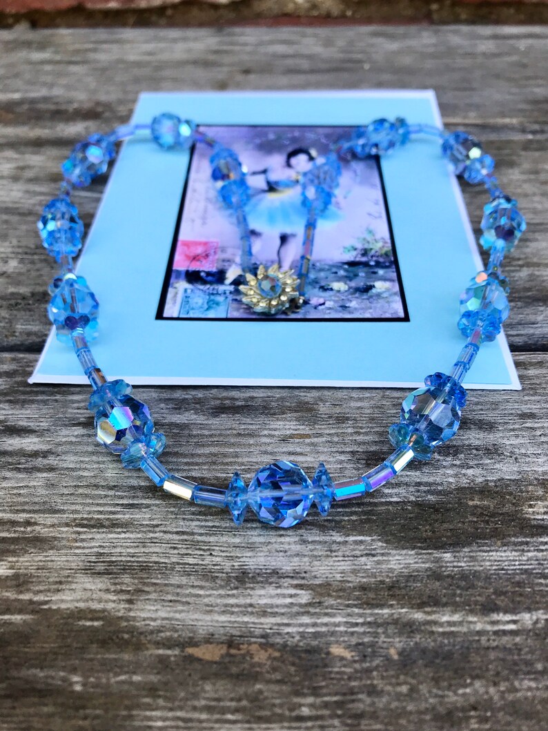 Vintage Mid Century Blue Glass Necklace REDUCED image 1