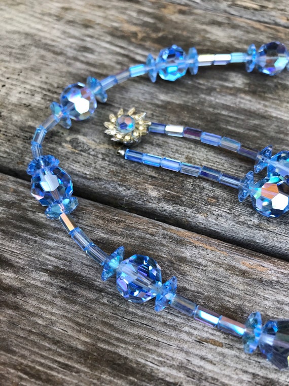 Vintage Mid Century Blue Glass Necklace REDUCED - image 2
