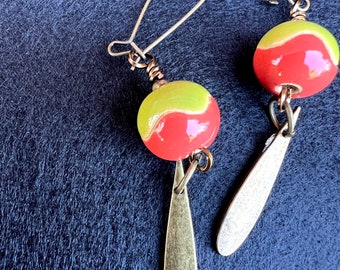 Vintage Orange and Green 70’s Dangle Earrings