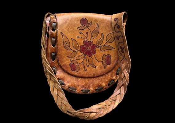 Vintage 70s Large Hand Tooled Leather Boho Handba… - image 8